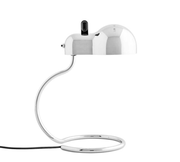 productfoto van de minitopo tafellamp met chromen kap en chromen voet