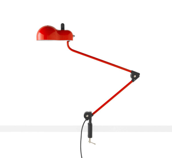 klemlamp rood model Topo ontworpen door Joe Colombo voor Stilnovo