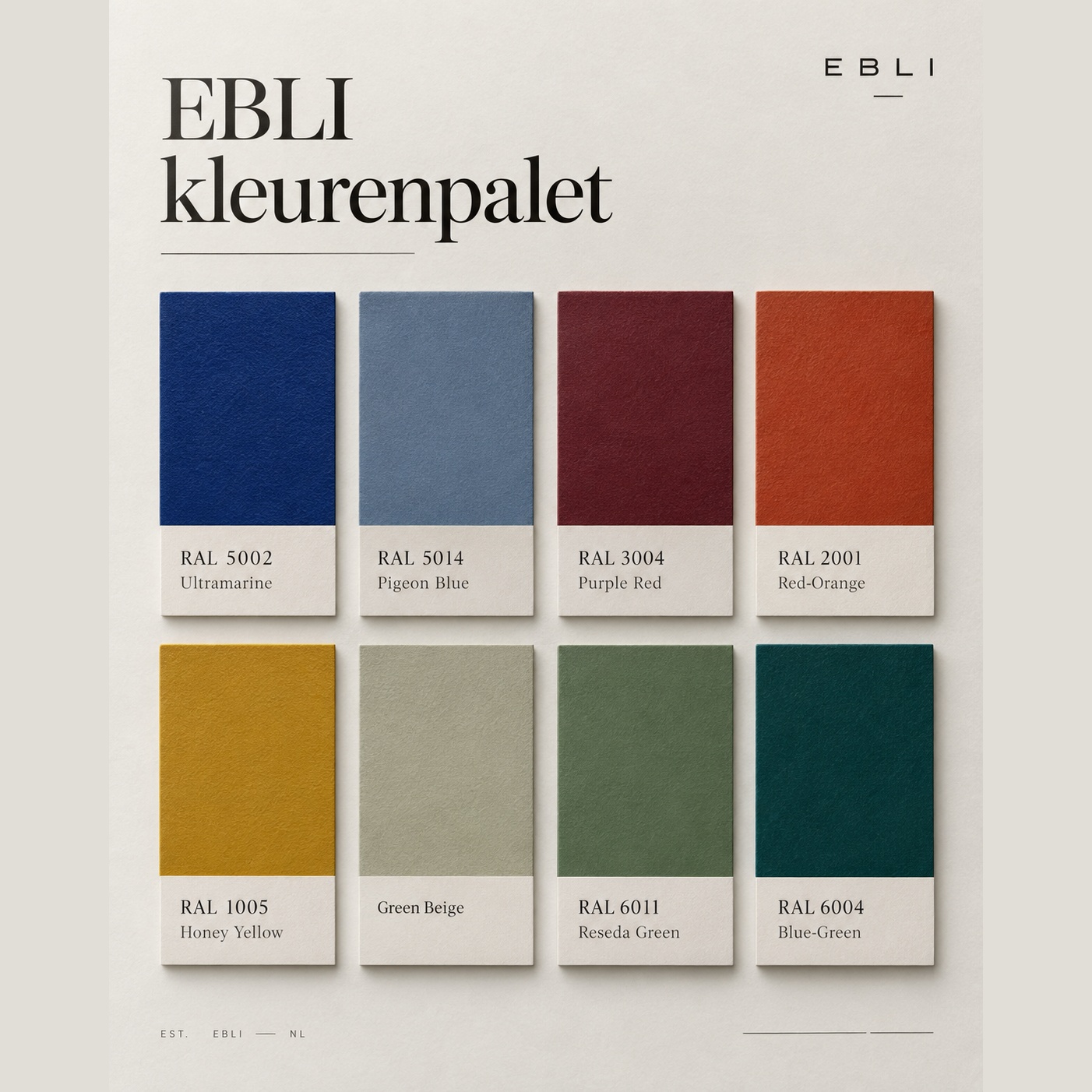 EBLI kleurenpalet met acht emaillekleuren